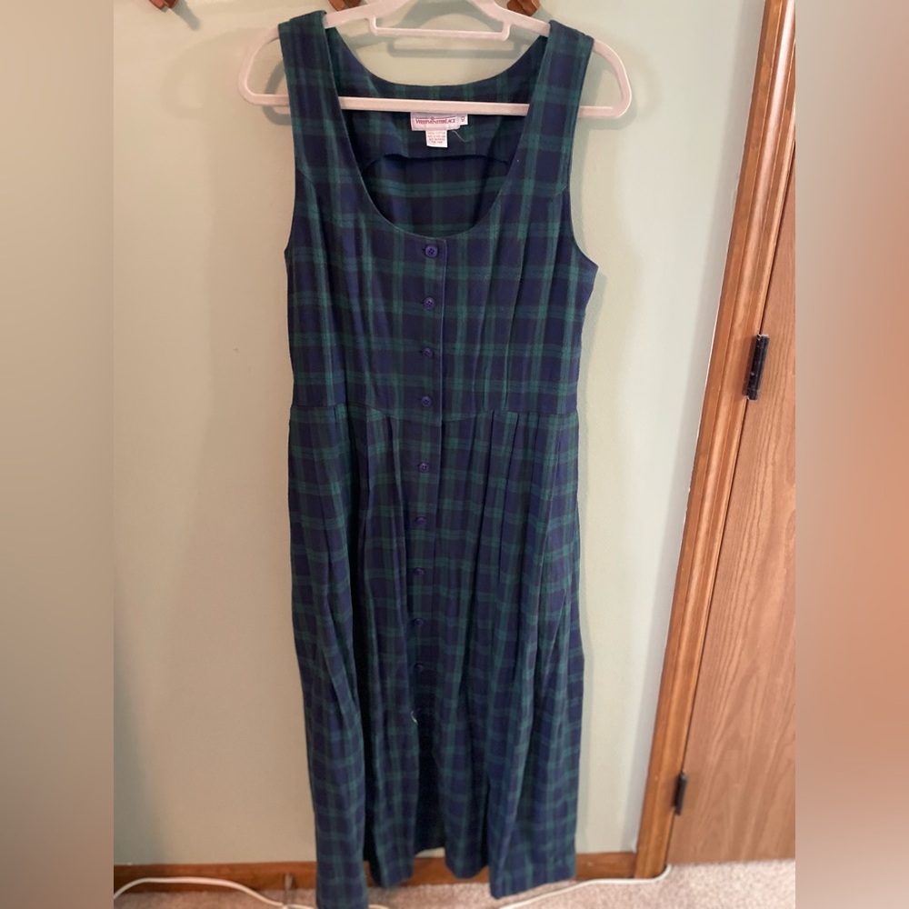 Vintage Navy Plaid Westminster Lace Jumper Dress